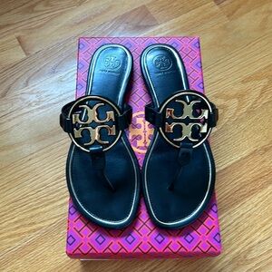 EUC - worn once - Tory Burch Metal Miller Calf Leather sandal
